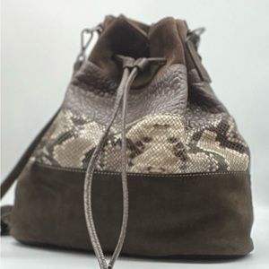 Vittoria Napoli Brown Italian Leather Drawstring Handbag